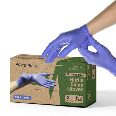 Fifthpulse Disposable Gloves, 3 mil Palm, Nitrile, XL, 150 PK, Violet Blue FMN100547